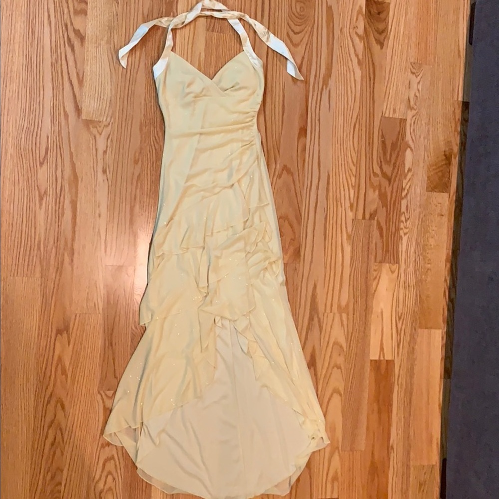 Light yellow sparkly high low dress